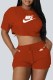 Orange Red Casual Print Letter O Neck Short Sleeve Two Pieces