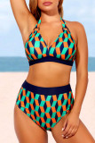 Colour Sexy Print Patchwork Swimwears