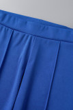 Blue Casual Solid Patchwork O Neck Sleeveless Two Pieces