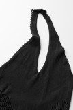 Black Sexy Sportswear Solid Hollowed Out Patchwork Halter Skinny Jumpsuits