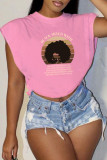 Pink Casual Print Slit O Neck T-Shirts