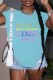 Baby Blue Casual Street Print Slit Letter O Neck T-Shirts