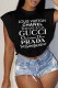 Black Casual Street Print Letter O Neck T-Shirts