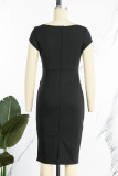 Red Casual Work Solid Patchwork Square Collar One Step Skirt Dresses
