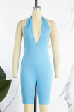 Purple Sexy Solid Patchwork Halter Skinny Rompers