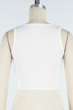 White Sexy Street Solid Hollowed Out Patchwork U Neck Tops