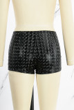 Black Casual Solid Basic Skinny High Waist Conventional Solid Color Shorts