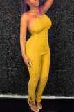 Purple Casual Solid Bandage Backless Halter Skinny Jumpsuits