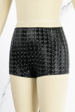Black Casual Solid Basic Skinny High Waist Conventional Solid Color Shorts