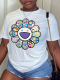 White Casual Street Print Patchwork O Neck T-Shirts