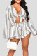Grey Casual Striped Print Bandage Patchwork V Neck Long Sleeve Two Pieces