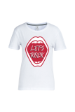 Navy Blue Casual Daily Lips Printed Patchwork Letter O Neck T-Shirts