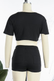 Pink Casual Solid Basic O Neck Short Sleeve Two Pieces