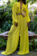 Yellow Sexy Solid Mesh V Neck Loose Jumpsuits