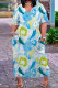 Blue Casual Print Basic V Neck Short Sleeve Dress