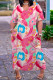 Pink Casual Print Basic V Neck Short Sleeve Dress