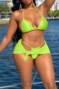 Fluorescent Green Sexy Solid Bandage Patchwork Asymmetrical 3 Piece Sets
