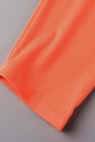 Orange Casual Solid Hollowed Out Patchwork Half A Turtleneck Sleeveless Two Pieces