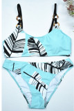 Sky Blue Sexy Print Patchwork 3 Piece Sets