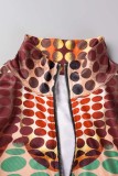 Red Casual Print Patchwork Zipper Collar Long Sleeve Dresses