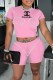 Pink Casual Street Print Letter O Neck Short Sleeve Two Pieces