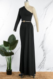 Red Sexy Formal Solid Patchwork Oblique Collar Evening Dress (Without Belt)