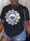 Black Casual Street Print Patchwork O Neck T-Shirts
