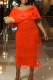 Tangerine Red Elegant Solid Tassel Patchwork V Neck Evening Dress Dresses