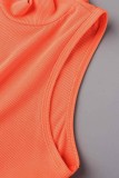 Orange Casual Solid Hollowed Out Patchwork Half A Turtleneck Sleeveless Two Pieces