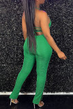 Purple Casual Solid Bandage Backless Halter Skinny Jumpsuits