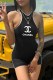 Black Casual Print Letter V Neck Rompers