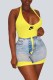 Yellow Sexy Print Patchwork Backless U Neck One Step Skirt Dresses