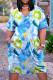 Blue Casual Print Patchwork V Neck Short Sleeve Dress