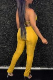 Purple Casual Solid Bandage Backless Halter Skinny Jumpsuits