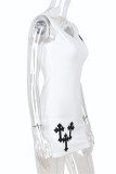 Black Fashion Sexy Print Basic U Neck Vest Dress