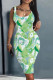Green Sexy Casual Print Basic U Neck Vest Dress Dresses