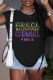 Black Casual Street Print Slit Letter O Neck T-Shirts