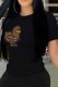 Black Casual Print Letter O Neck T-Shirts