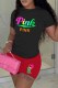 Red Casual Print Letter O Neck Short Sleeve Two Pieces