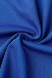 Blue Casual Solid Patchwork O Neck Sleeveless Two Pieces