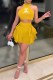 Yellow Sexy Street Print Backless Stringy Selvedge Halter Sleeveless Two Pieces