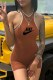 Light Brown Casual Print Letter V Neck Rompers