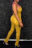 Purple Casual Solid Bandage Backless Halter Skinny Jumpsuits