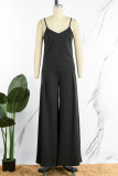 Black Casual Solid Backless Vests Pants V Neck Sleeveless Two Pieces
