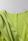 Green Casual Elegant Solid Patchwork V Neck Straight Jumpsuits