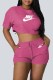 Pink Casual Print Letter O Neck Short Sleeve Two Pieces