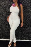 Purple Casual Solid Bandage Backless Halter Skinny Jumpsuits