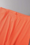 Orange Casual Solid Hollowed Out Patchwork Half A Turtleneck Sleeveless Two Pieces