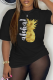 Black Casual Street Print Patchwork Letter O Neck T-Shirts