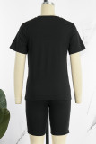 Red Casual Solid Basic O Neck Short Sleeve Two Pieces